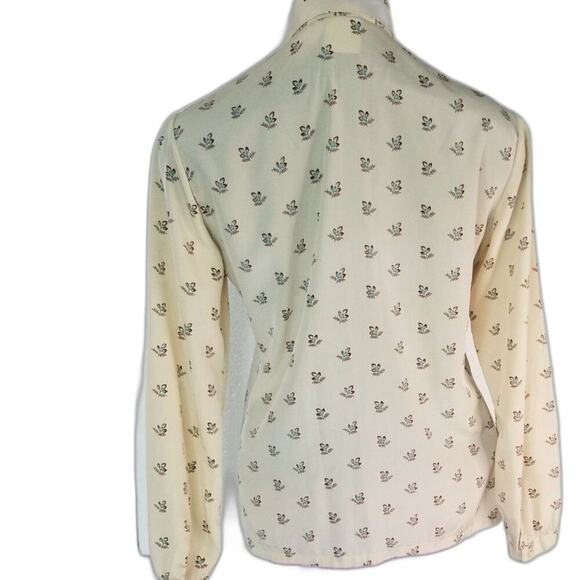 70s Vintage Beige Button Up Collar Brown Floral Print Shirt Size Small Medium - Picture 2 of 7